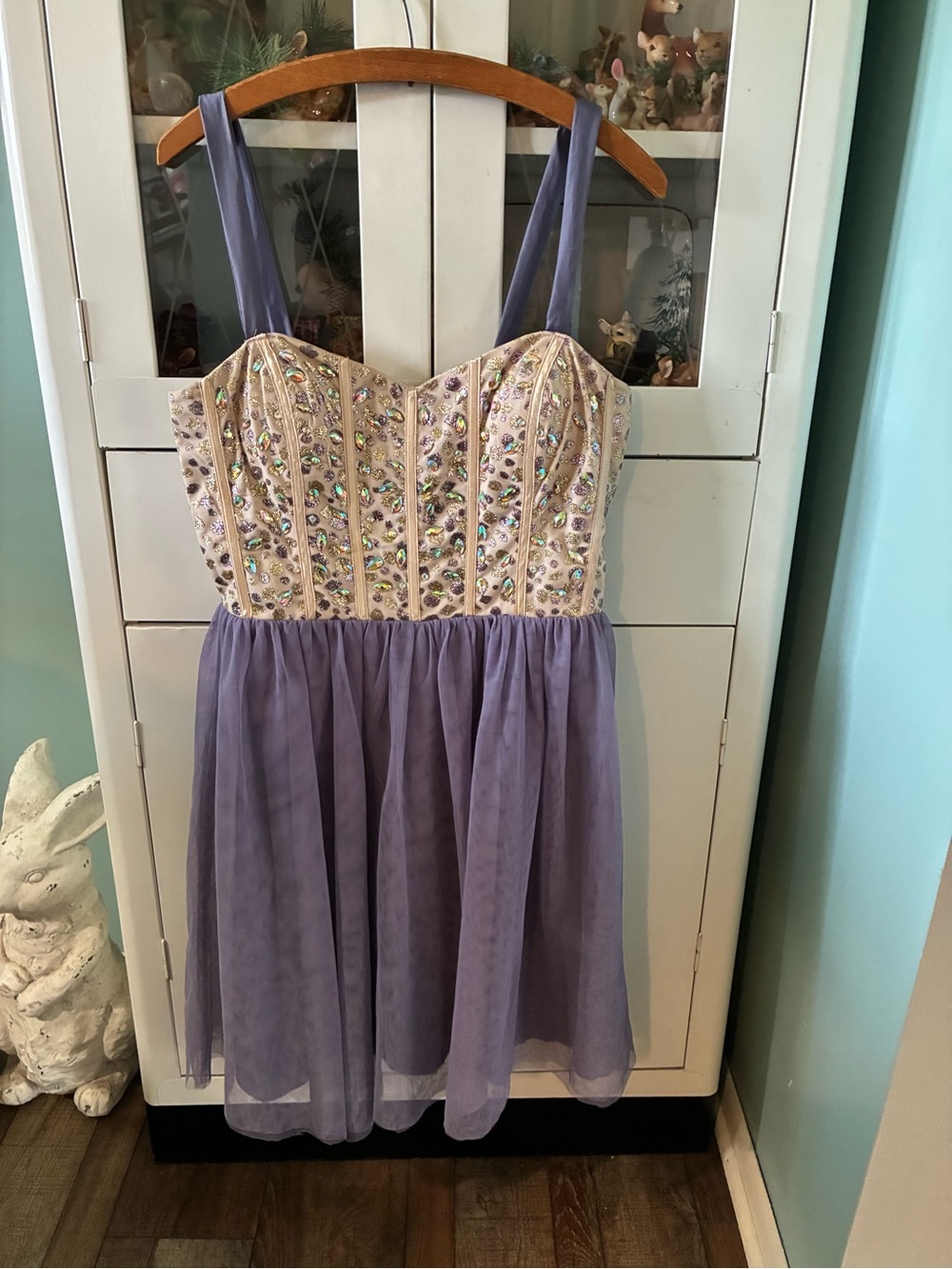Nights by Teeze Me jr sz 14 Lavender Tulle Dress with Embellished Bodice euc